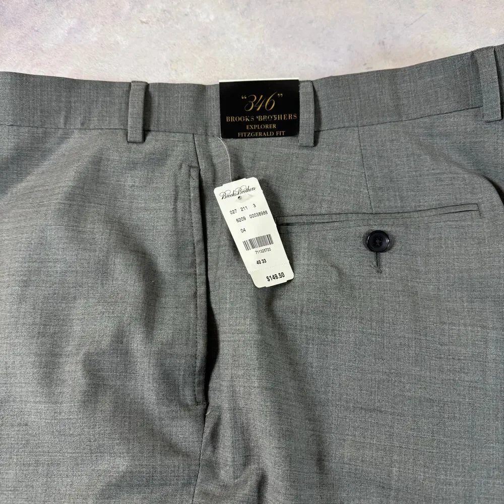 Brooks Brothers Pants Mens 40x33 Act (40x32 )Gray Explorer Fitzgerald Flat Front